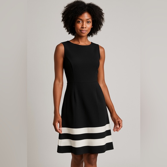 Calvin Klein Black & White Sleeveless A-Line Midi Dress – Size M - Picture 1 of 7